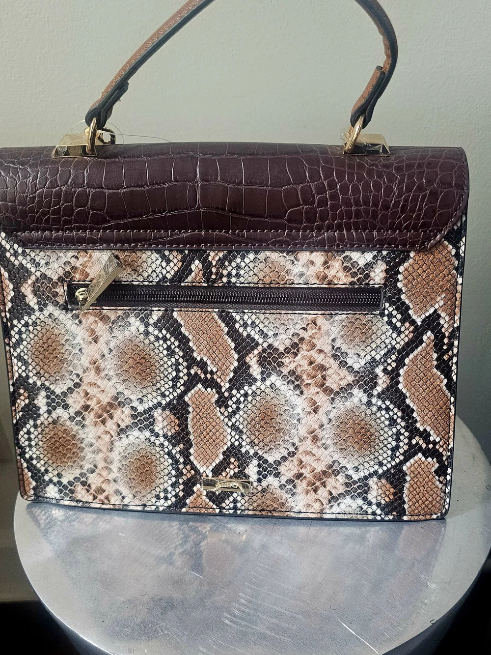 ALDO Lailarea Satchel Bag NWT Brown Croc & Snake Print Top Handle Crossbody